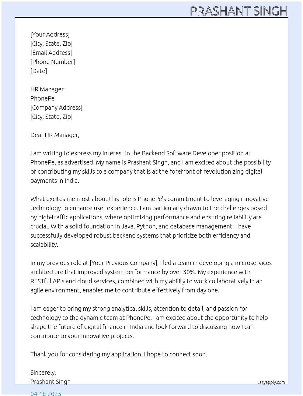 Cover letter for backend software developer - LazyApply