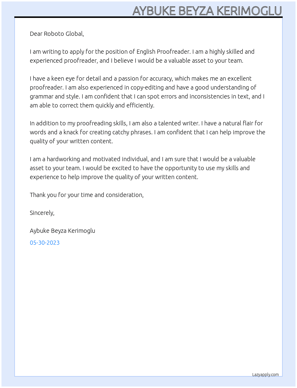 English Proofreader At Roboto Global Cover Letter