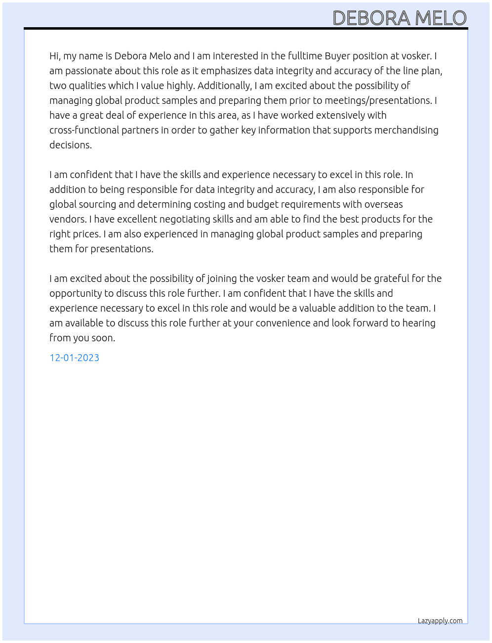 Buyer At vosker Cover Letter