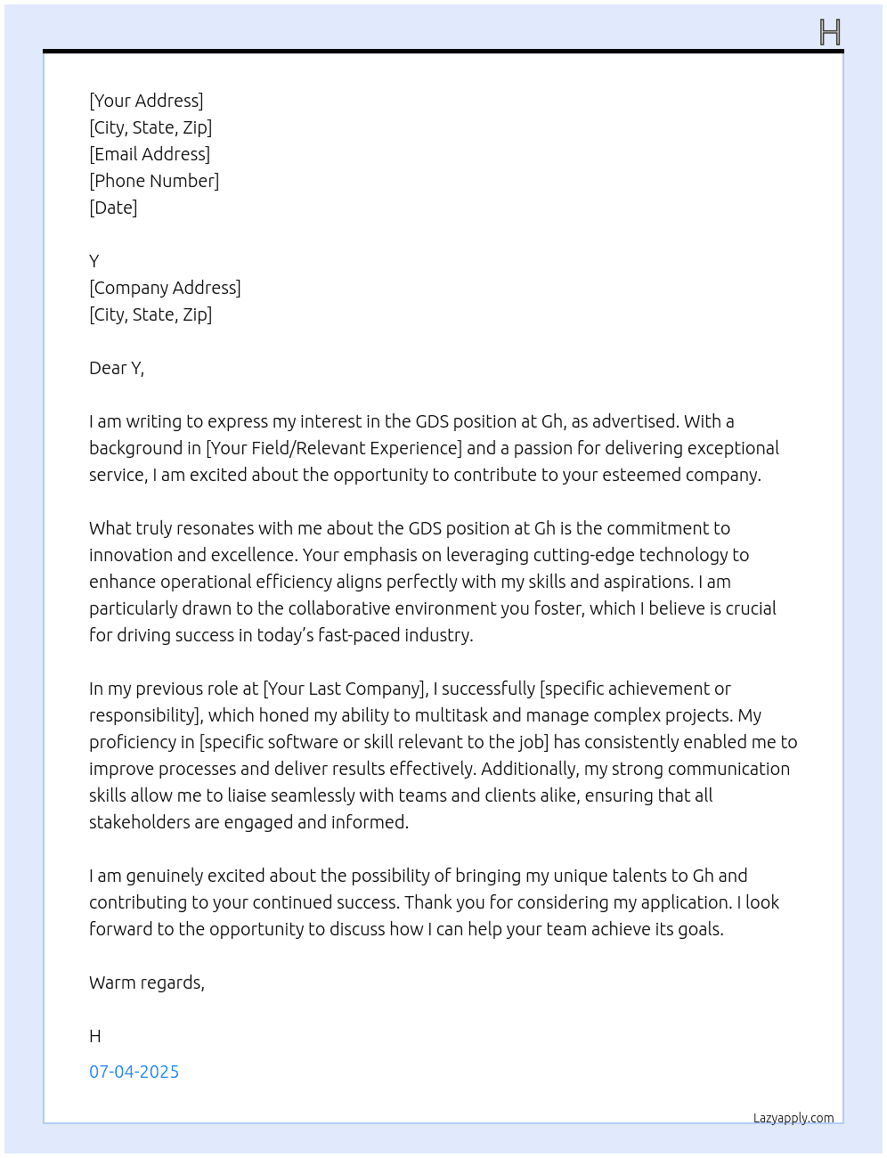 Gds At Gh Cover Letter