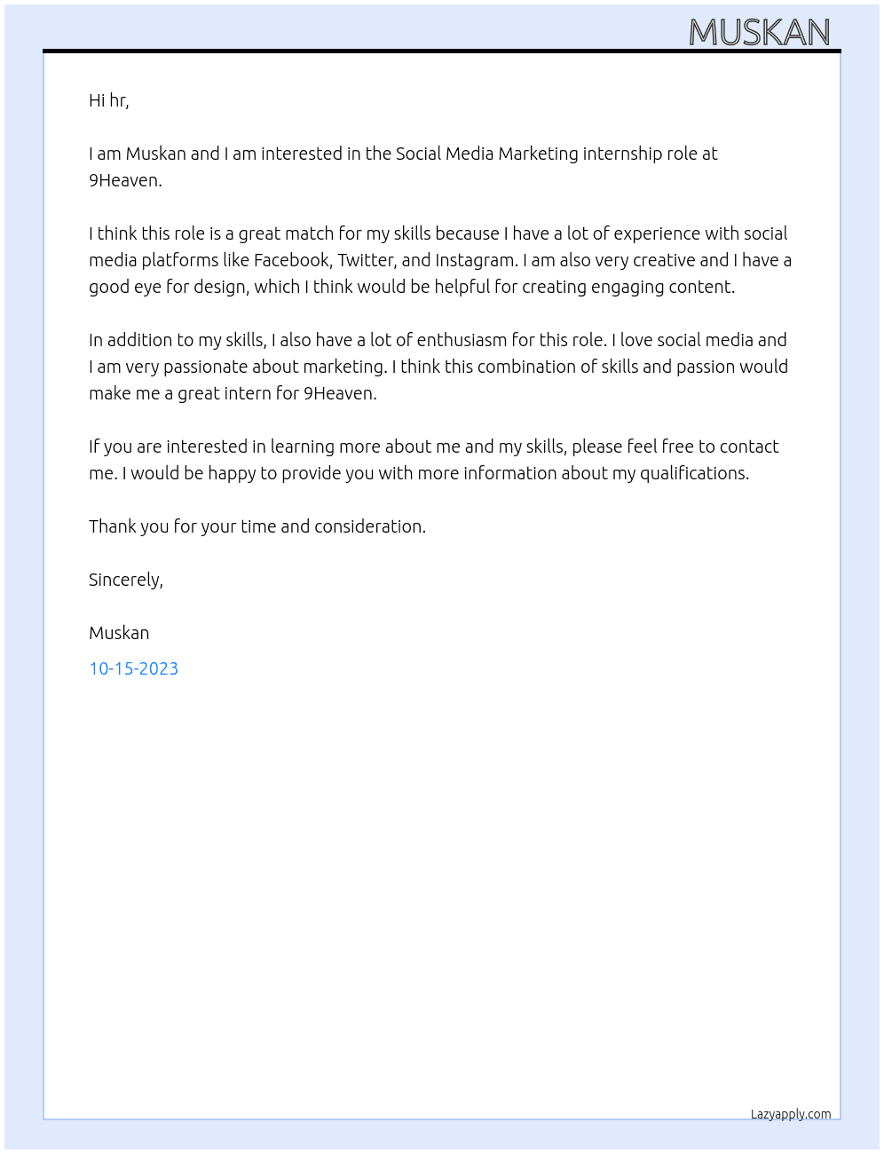  Social Media Marketing  At 9Heaven Cover Letter
