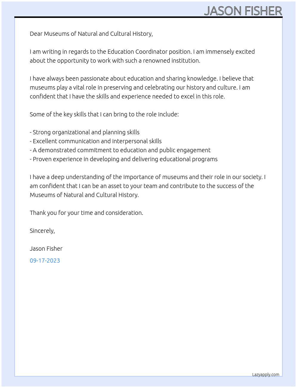 Education Coordinator At University of Oregon Cover Letter