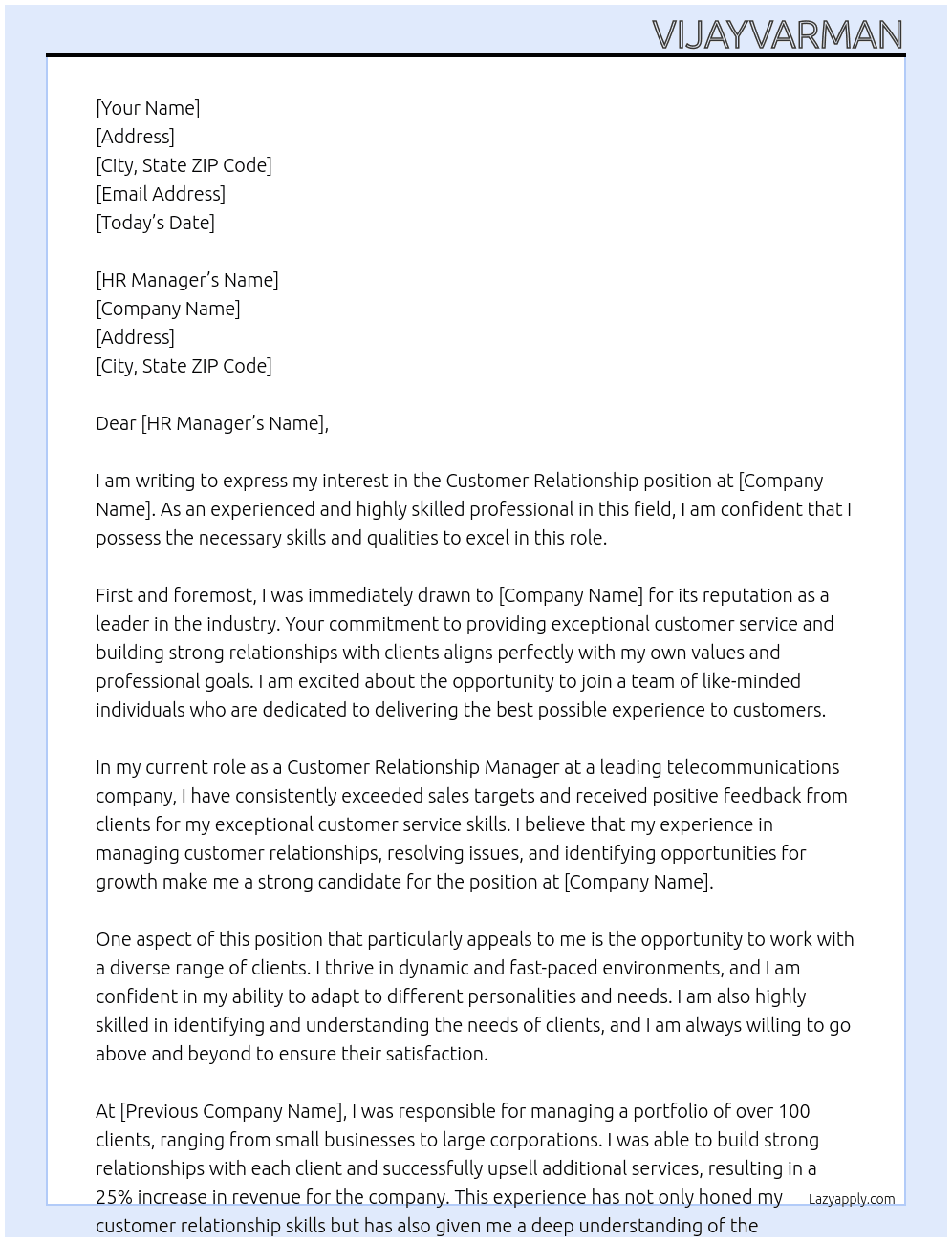 Customer relationship  At general Cover Letter