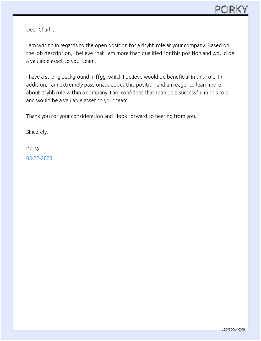 Love hurts At Charlie Cover Letter