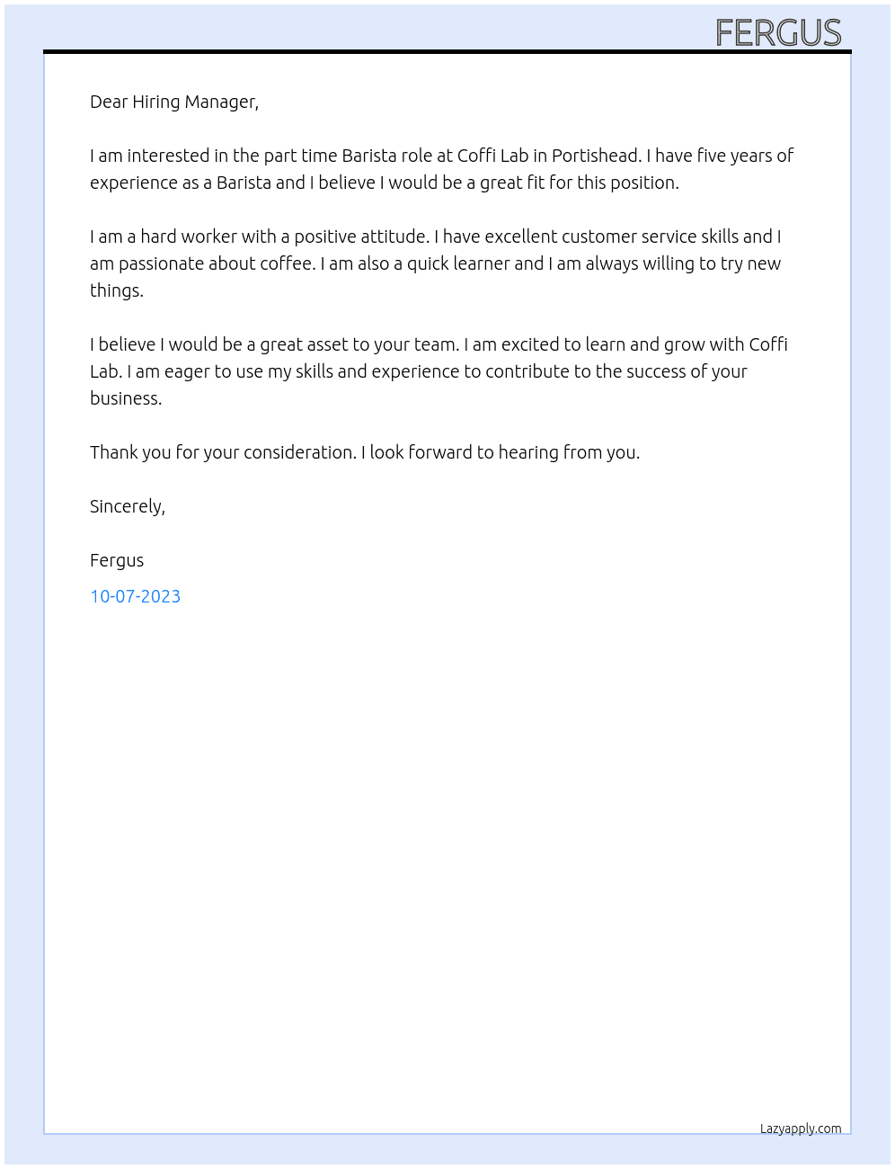 Barista At Coffi Lab Cover Letter