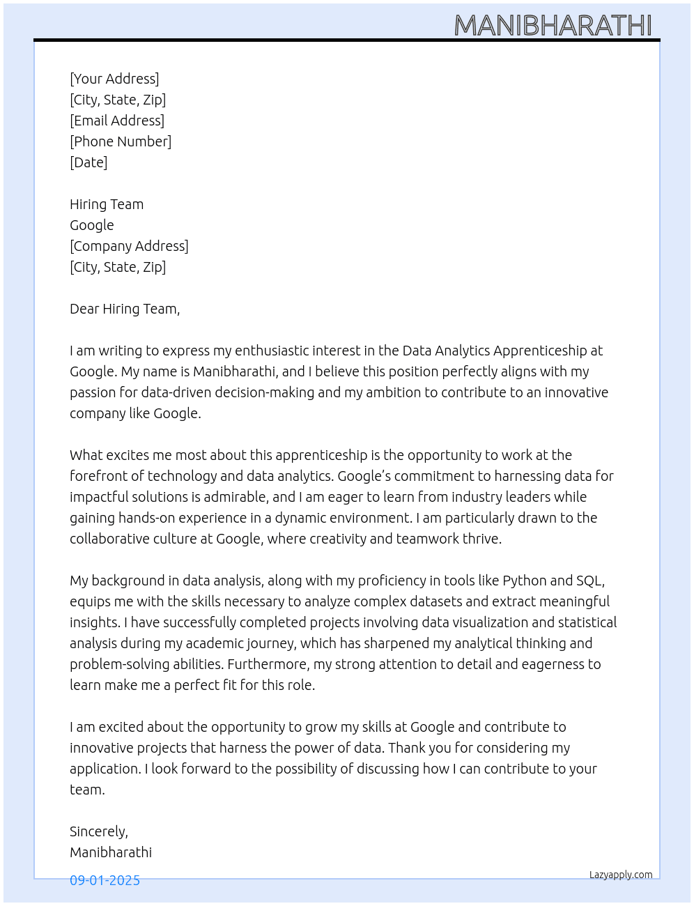 Cover letter for data analytics apprenticeship - LazyApply