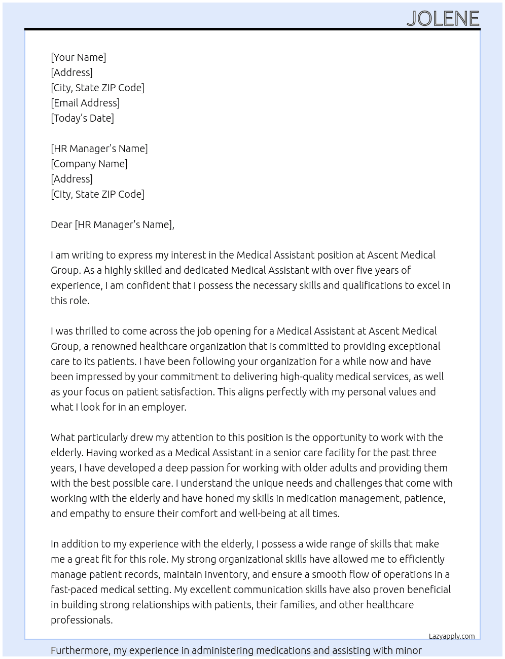 Medical Assistant  At Ascent Medical Group Cover Letter