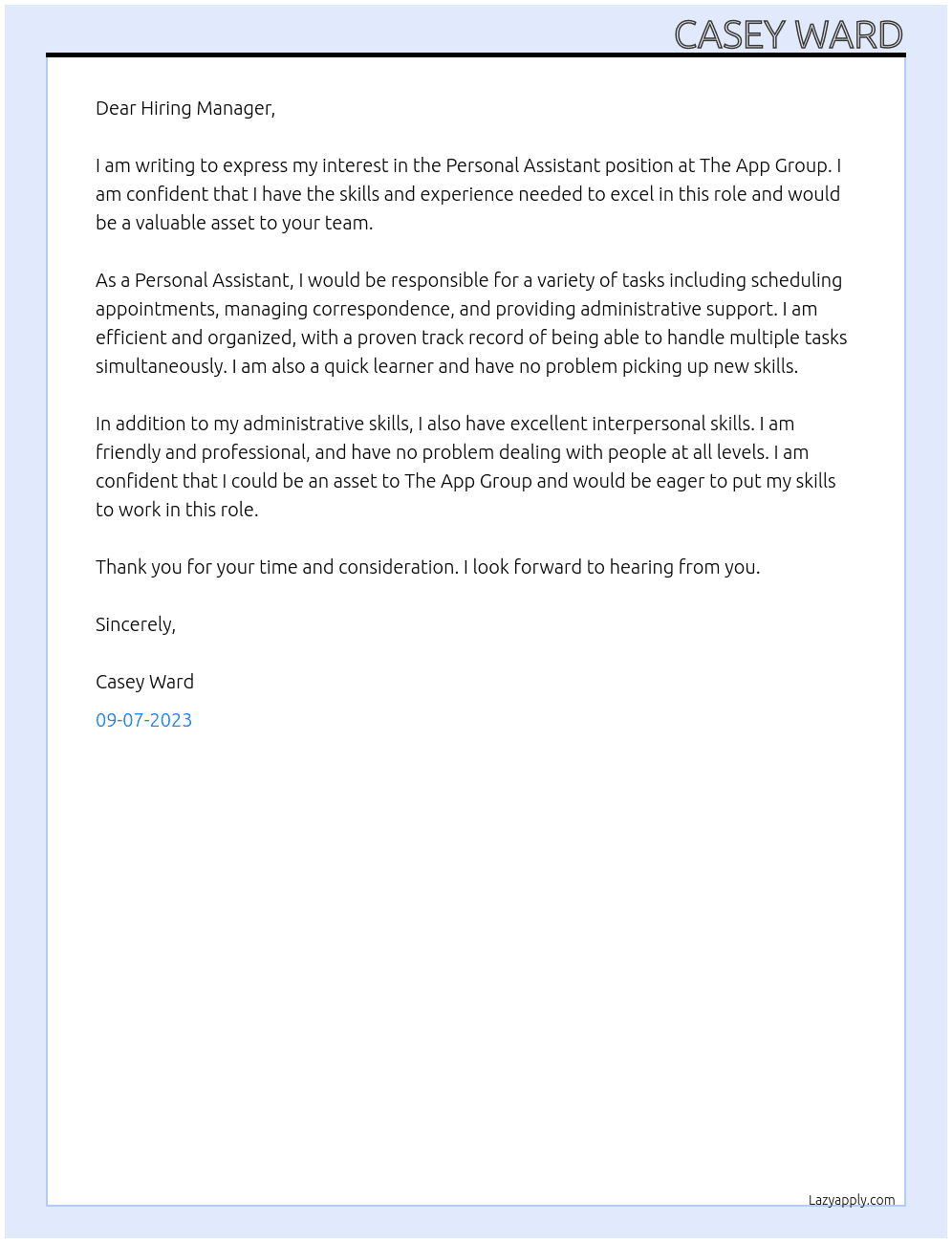 Personal Assistant At The App Group Cover Letter