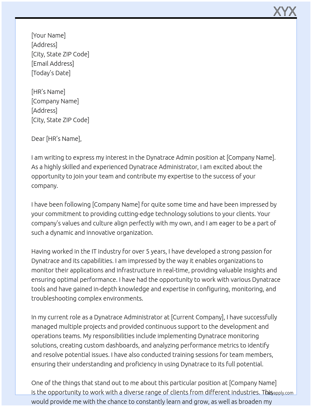 Cover letter for dynatrace admin - LazyApply