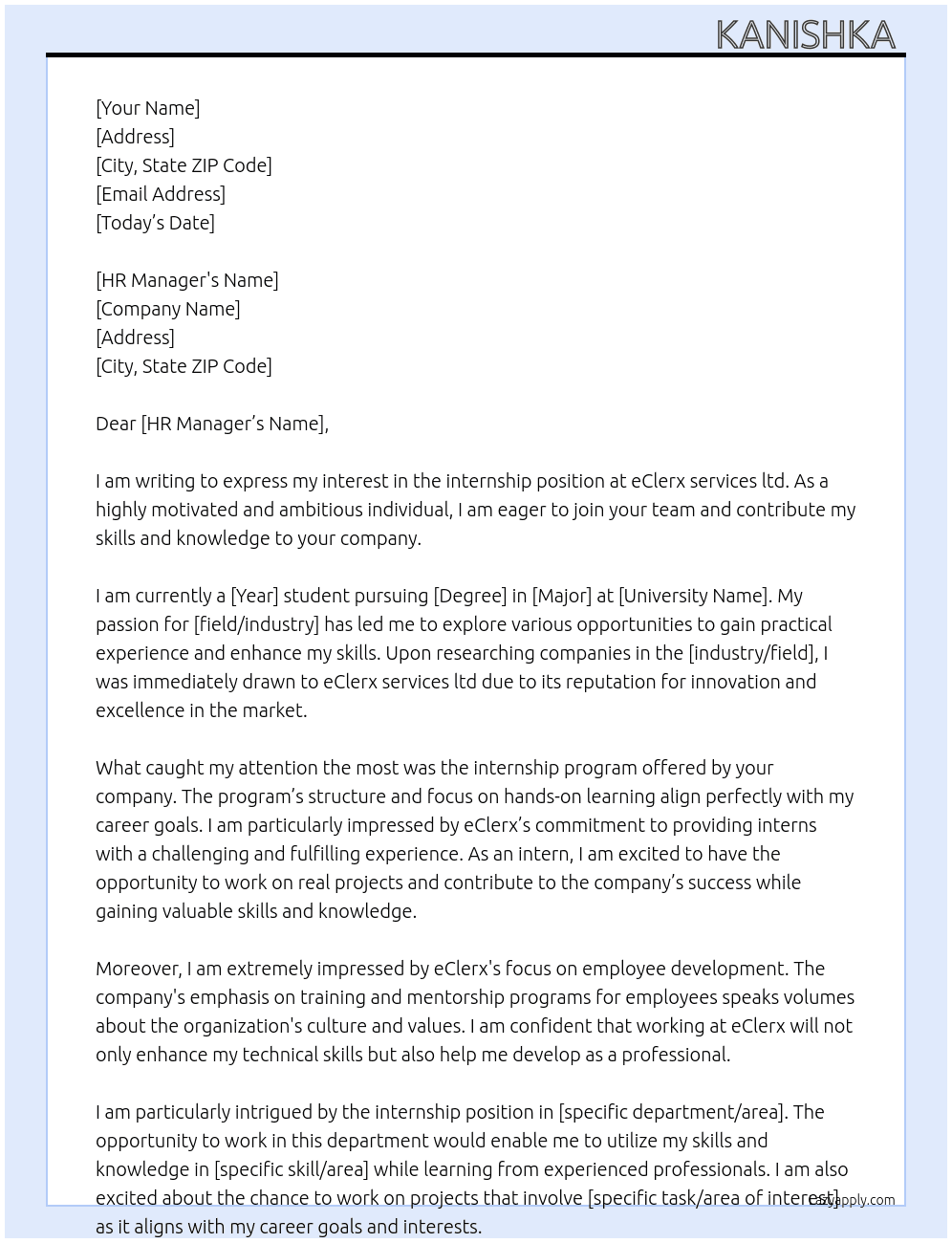 internship At eClerx services ltd Cover Letter