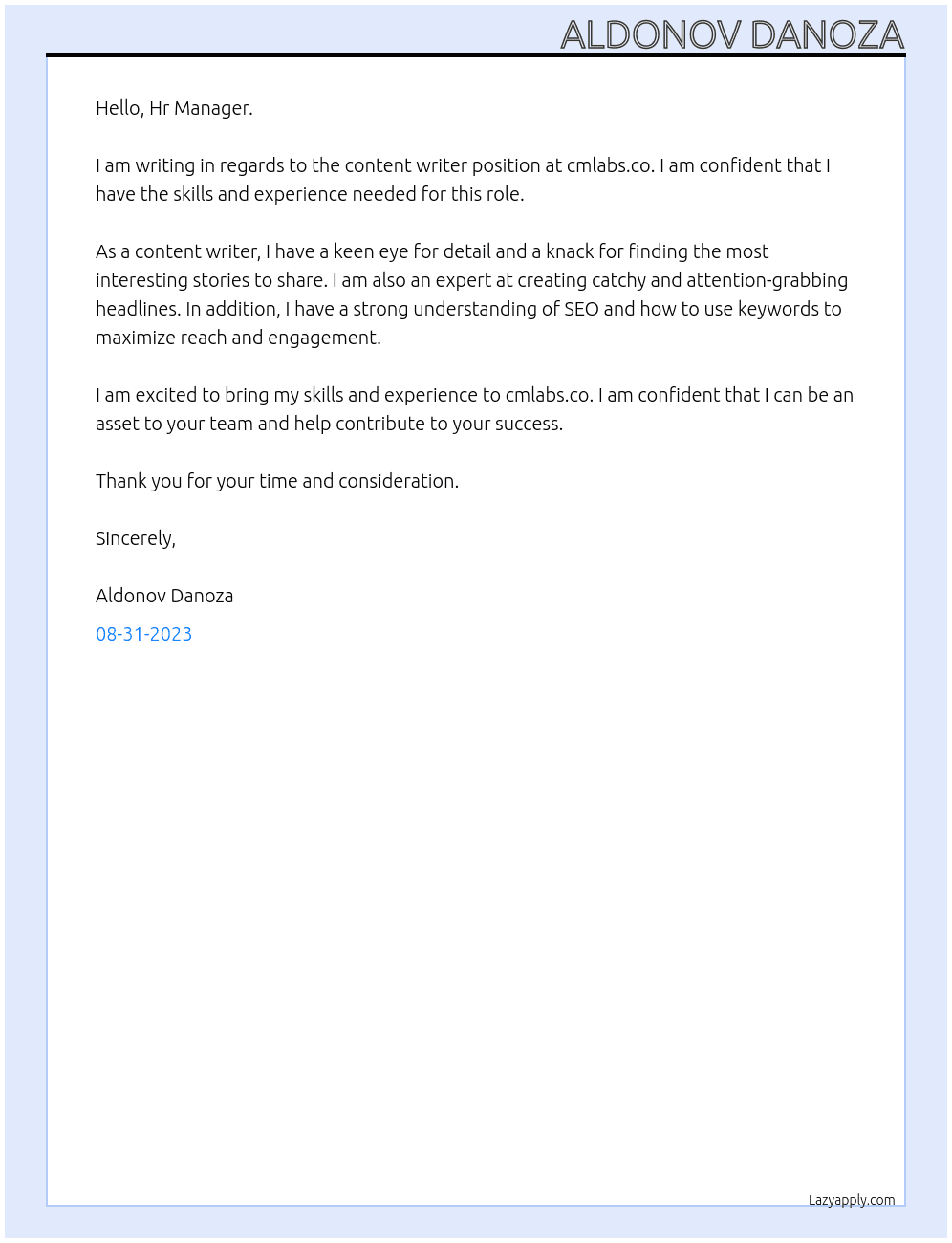 Content Writer At cmlabs.co Cover Letter