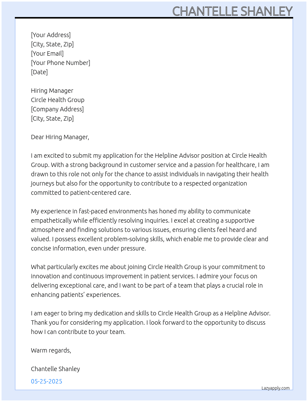 Cover letter for helpline advisor - LazyApply