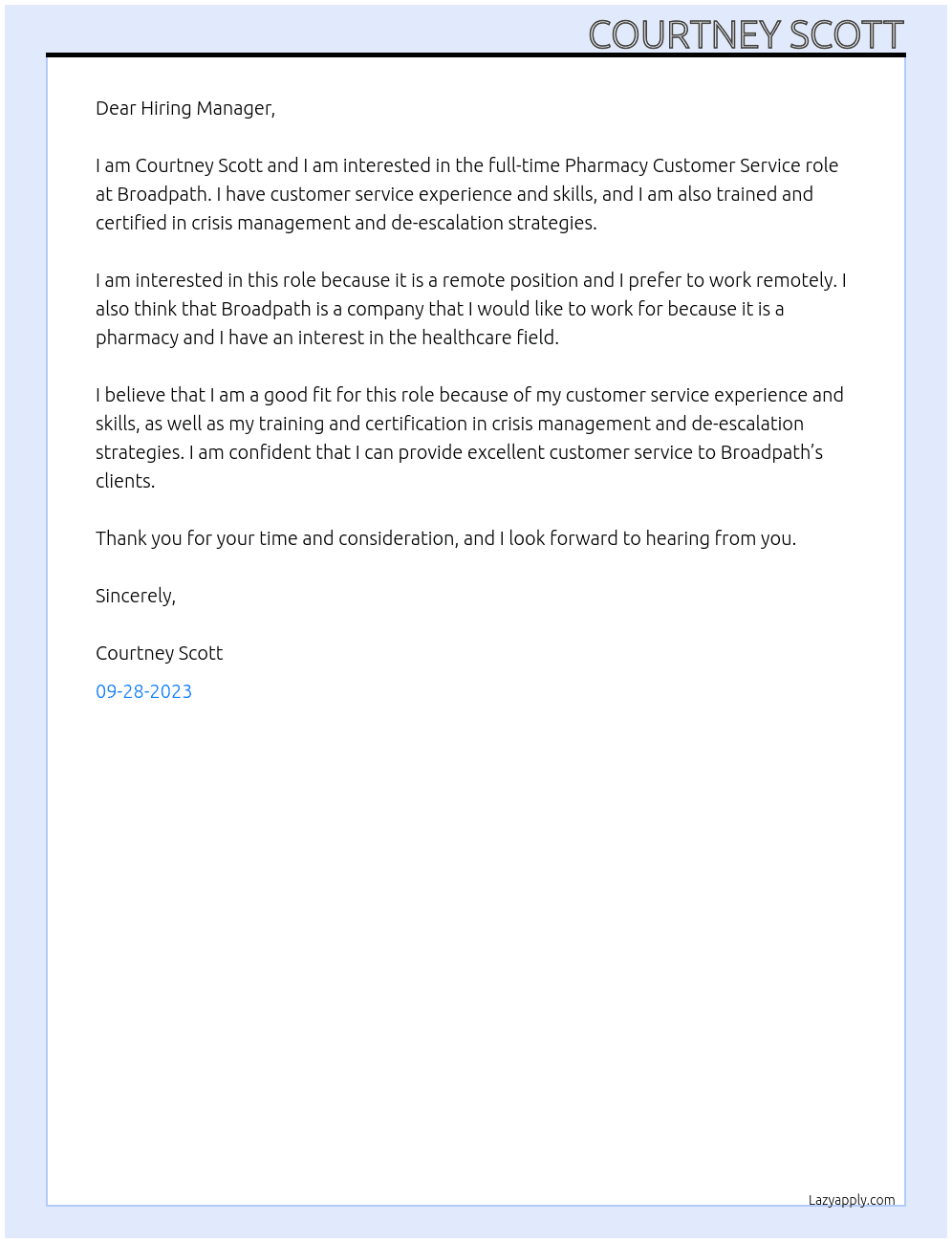 Pharmacy Customer Service Letter At Broadpath Cover Letter
