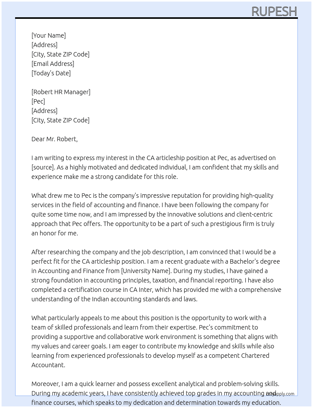 Ca articleship At Pec Cover Letter