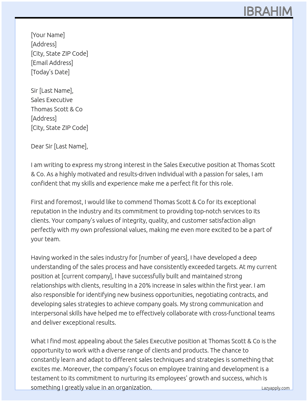 sales executive At Thomas Scott & Co Cover Letter
