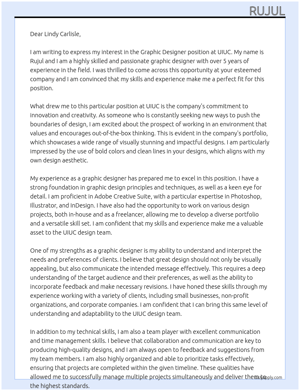 Graphic Designer At UIUC Cover Letter