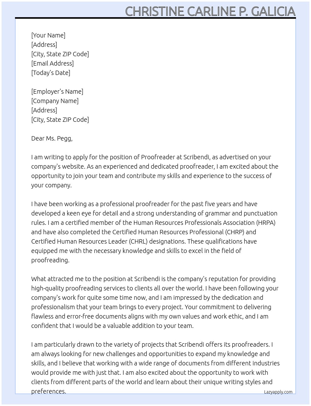 Proofreader At Scribendi Cover Letter