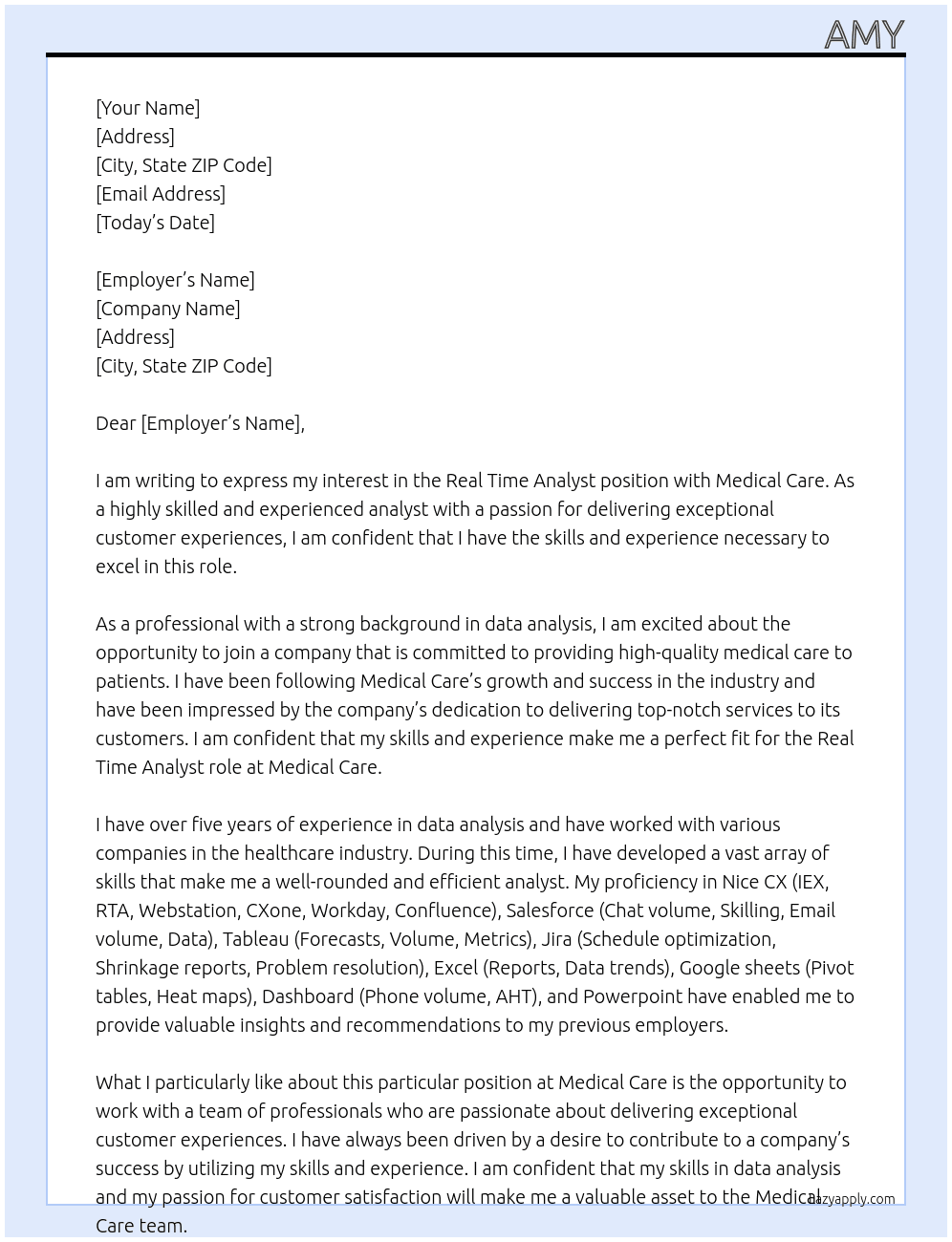 Real time analyst At Medical Care Cover Letter