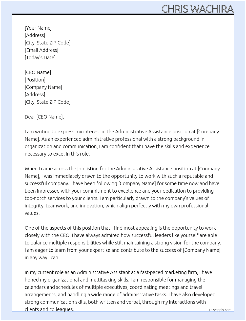 Administrative Assistance At clig Cover Letter