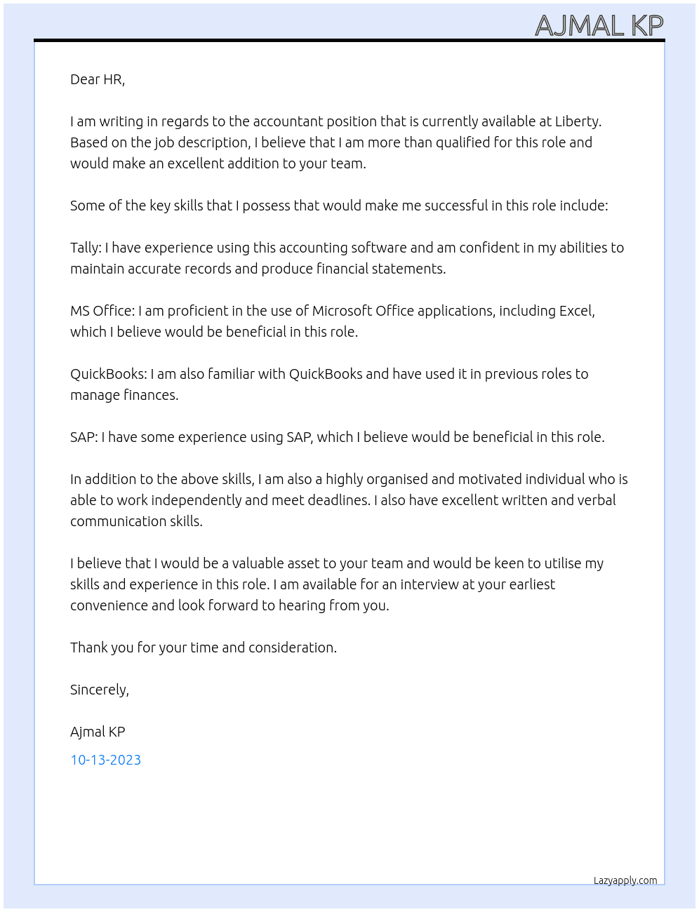 Accountant  At Liberty Cover Letter