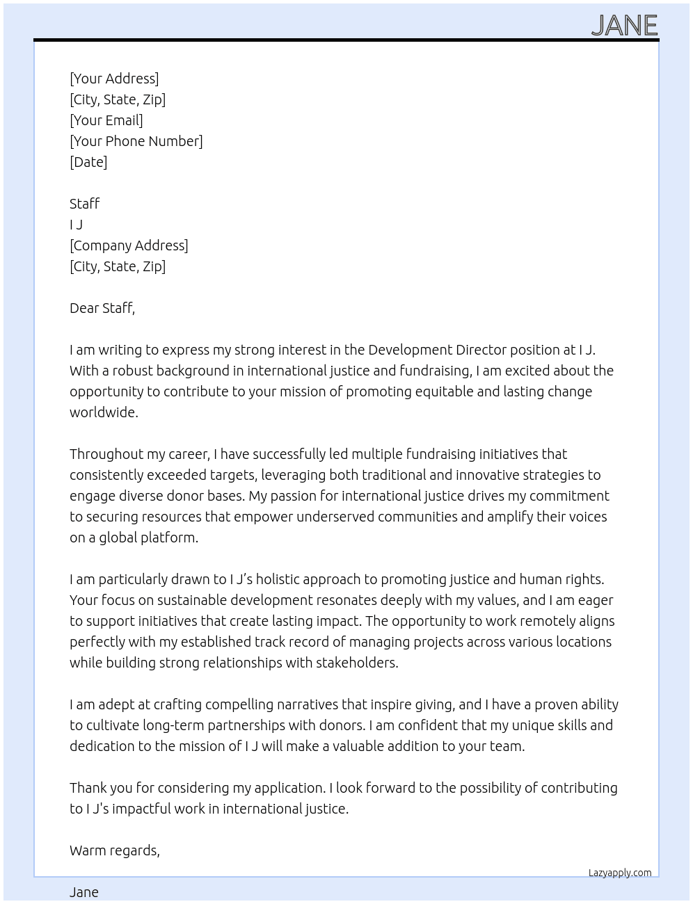 Development Director At I J Cover Letter