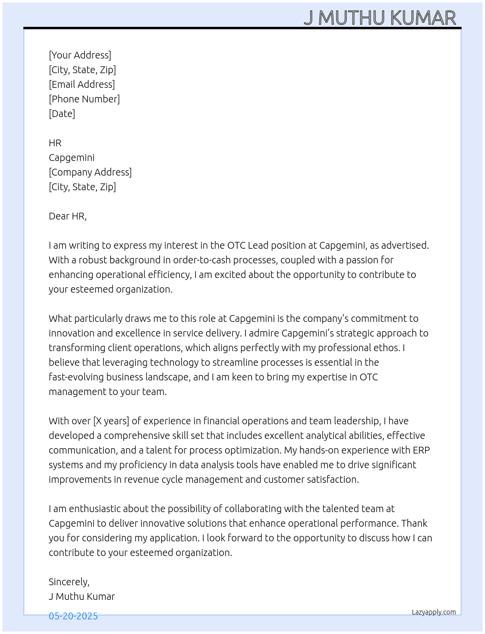 Cover letter for otc lead - LazyApply