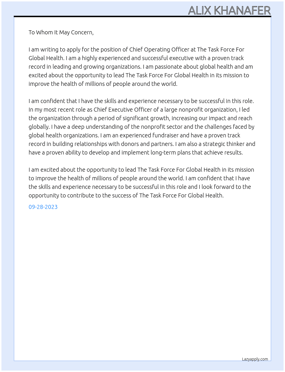 Chief Operating Officer At The Task Force For Global Health Cover Letter