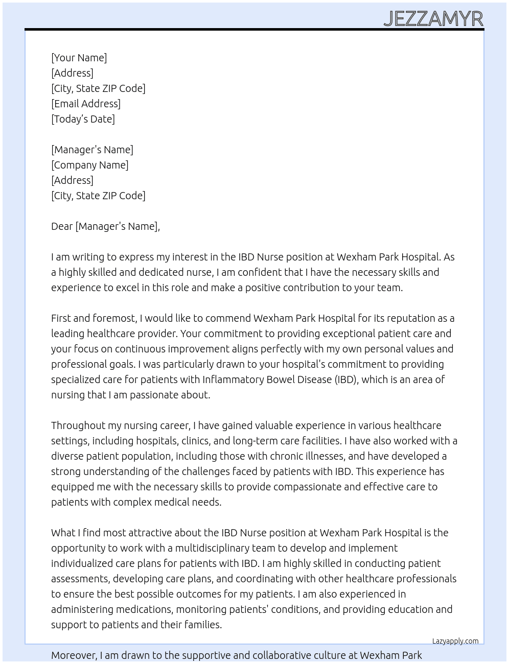 ibd nurse At wexham park hospital Cover Letter