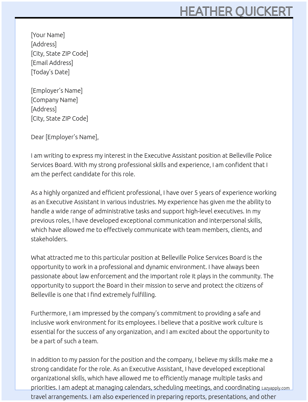 Executive Assistant At Belleville Police Services Board Cover Letter