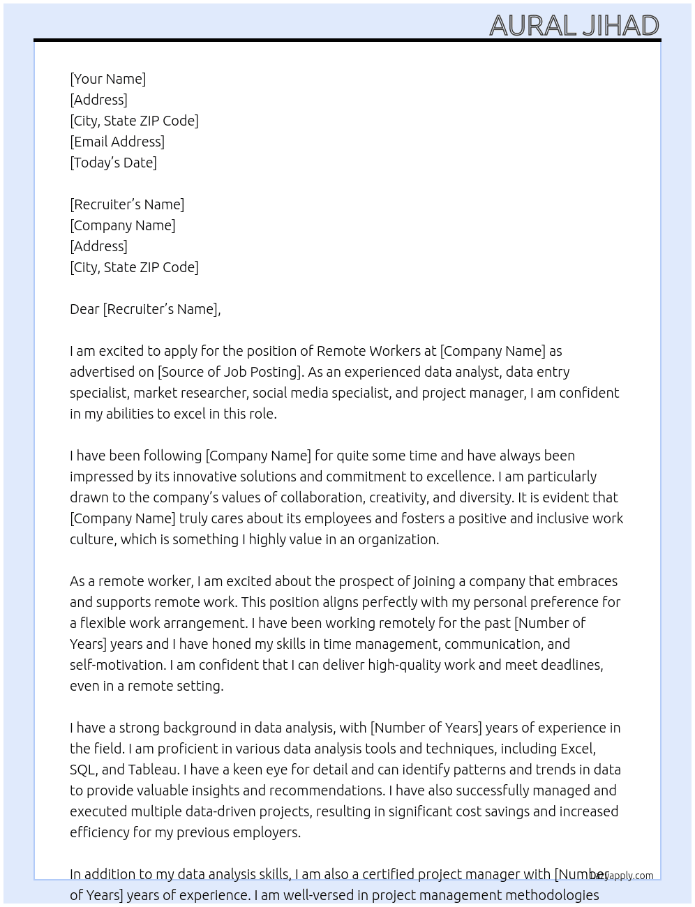Remote Workers At User Cover Letter