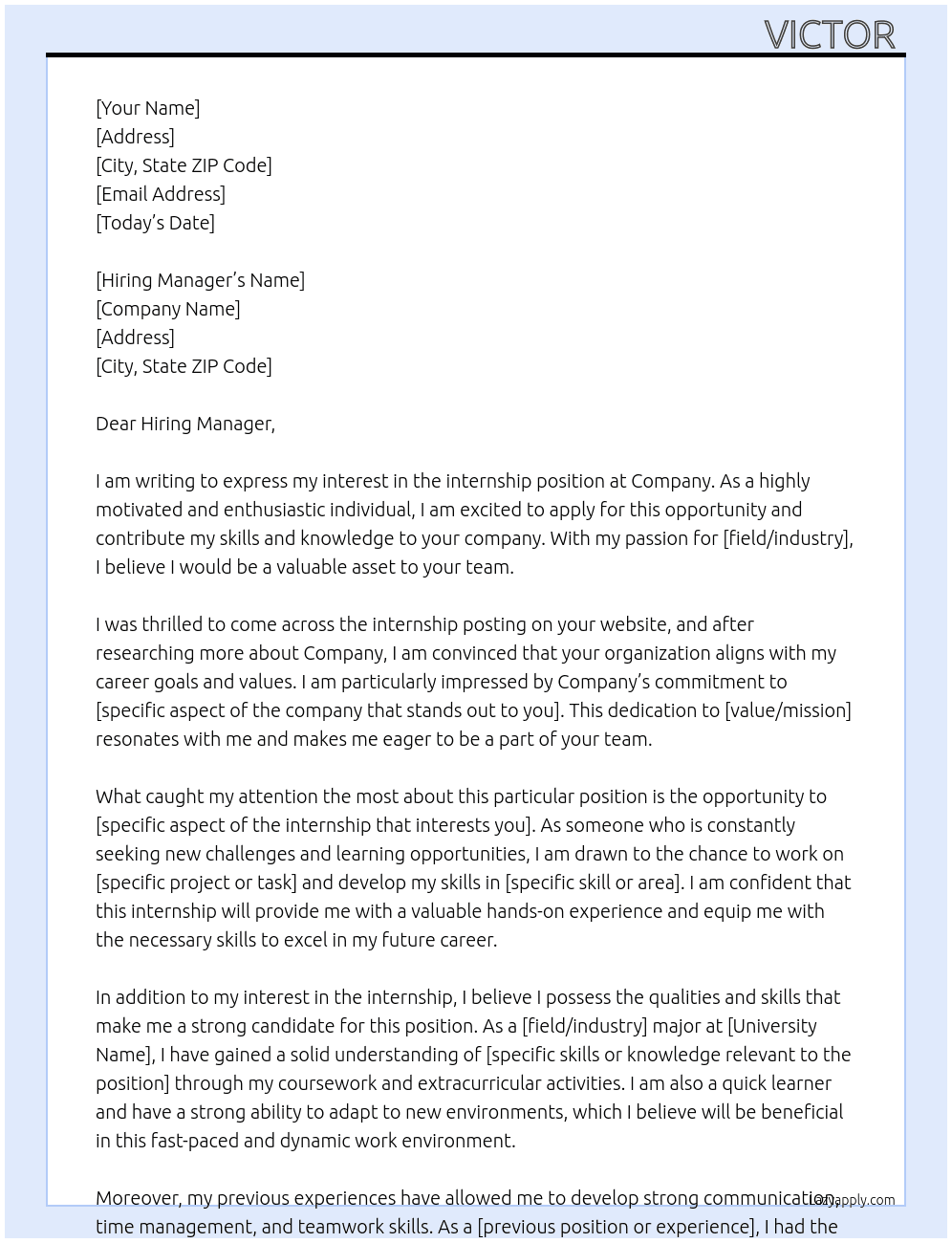 Internship Application  At Company  Cover Letter