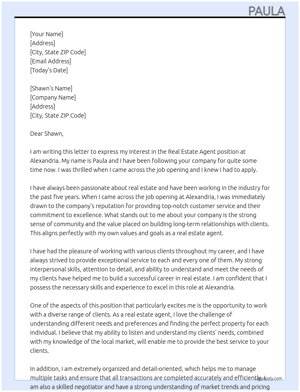 real estate agent At alexandria Cover Letter