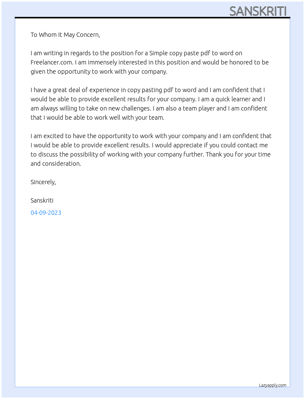 Simple copy paste pdf to word At On Freelancer.com Cover Letter