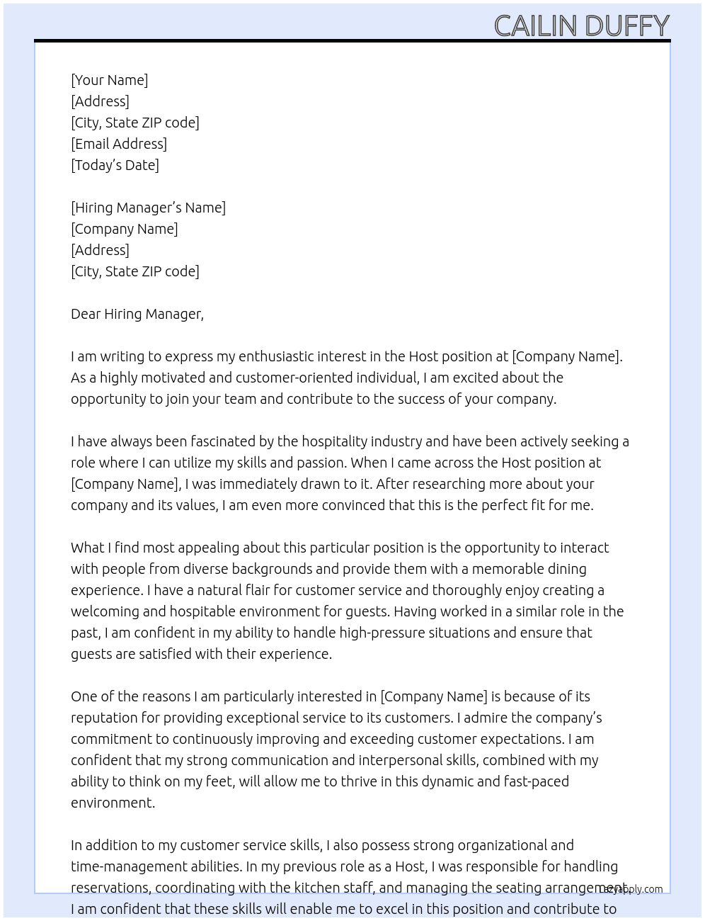 Host At na Cover Letter