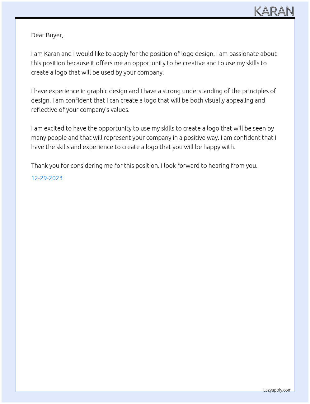 Logo design  At Buyer Cover Letter