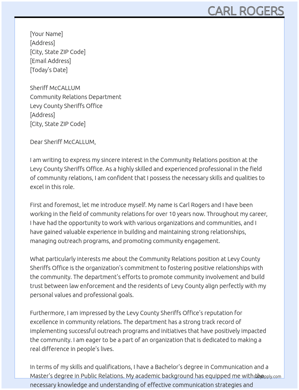Community relations At Levy County Sheriffs Office Cover Letter