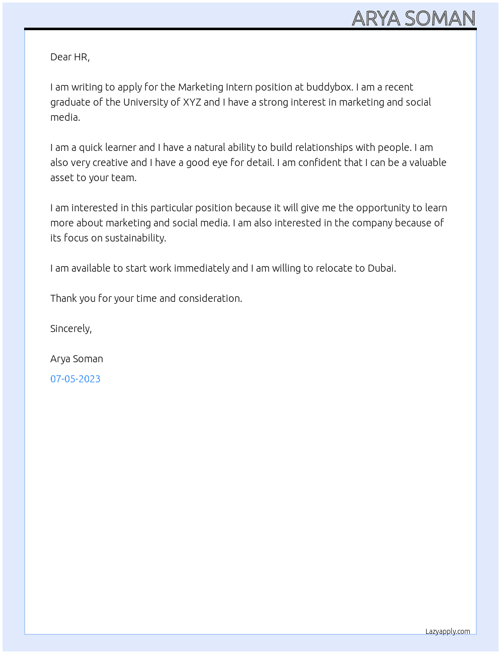 Marketing Intern At buddybox Cover Letter