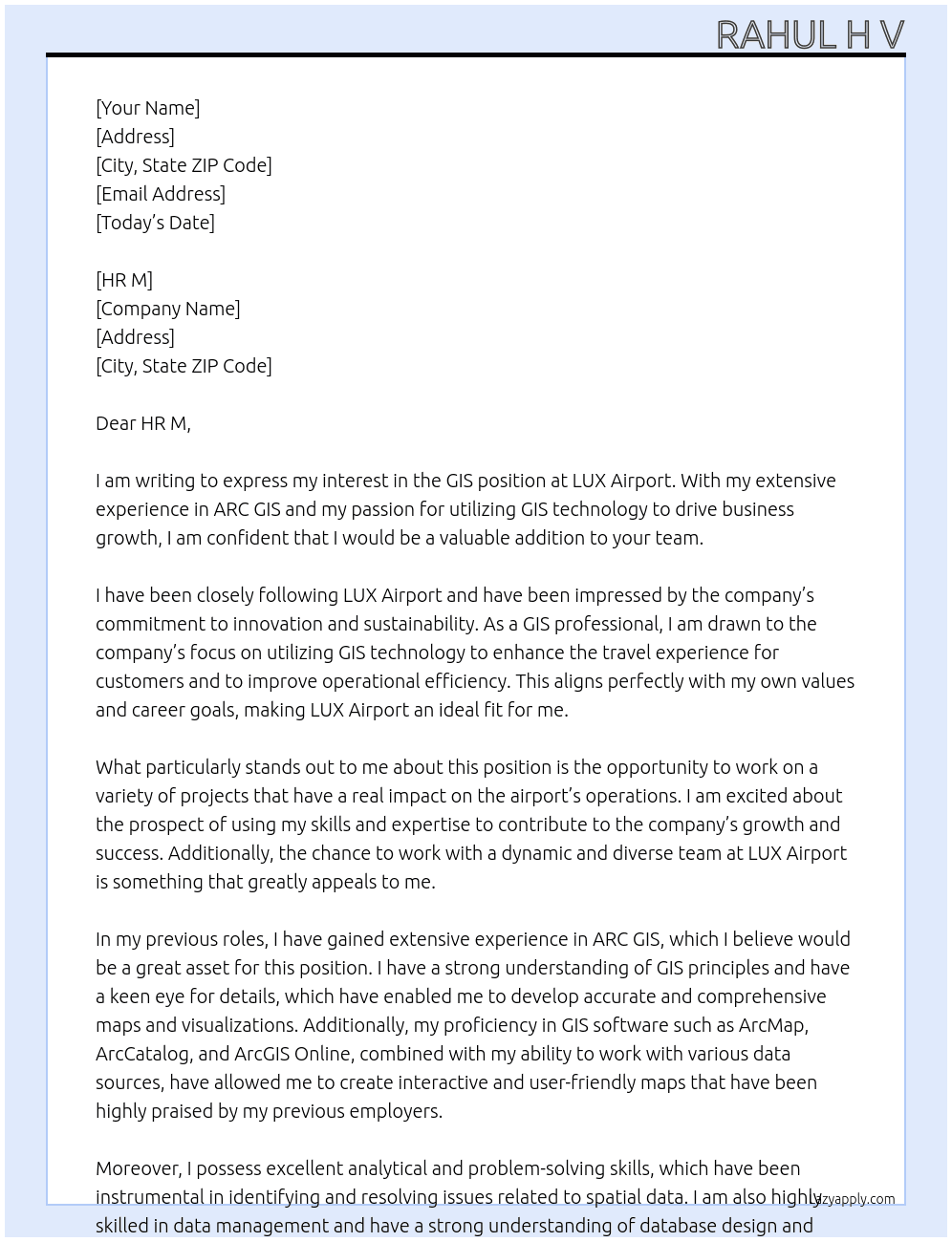 GIS  At LUX Airport Cover Letter