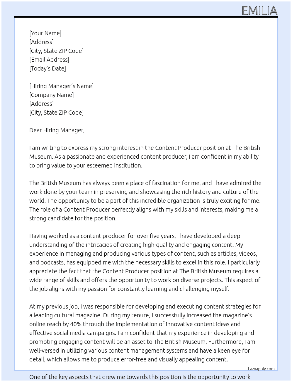 Content Producer At The British Museum Cover Letter