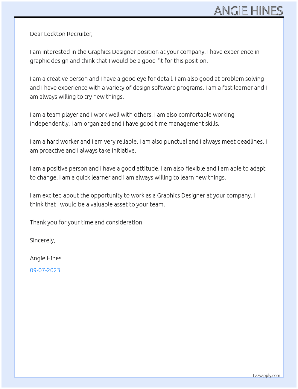 Graphics Designer At Lockton Cover Letter