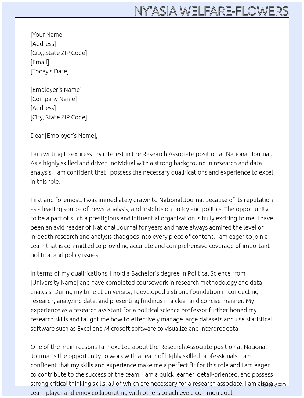 Research Associate At National Journal Cover Letter