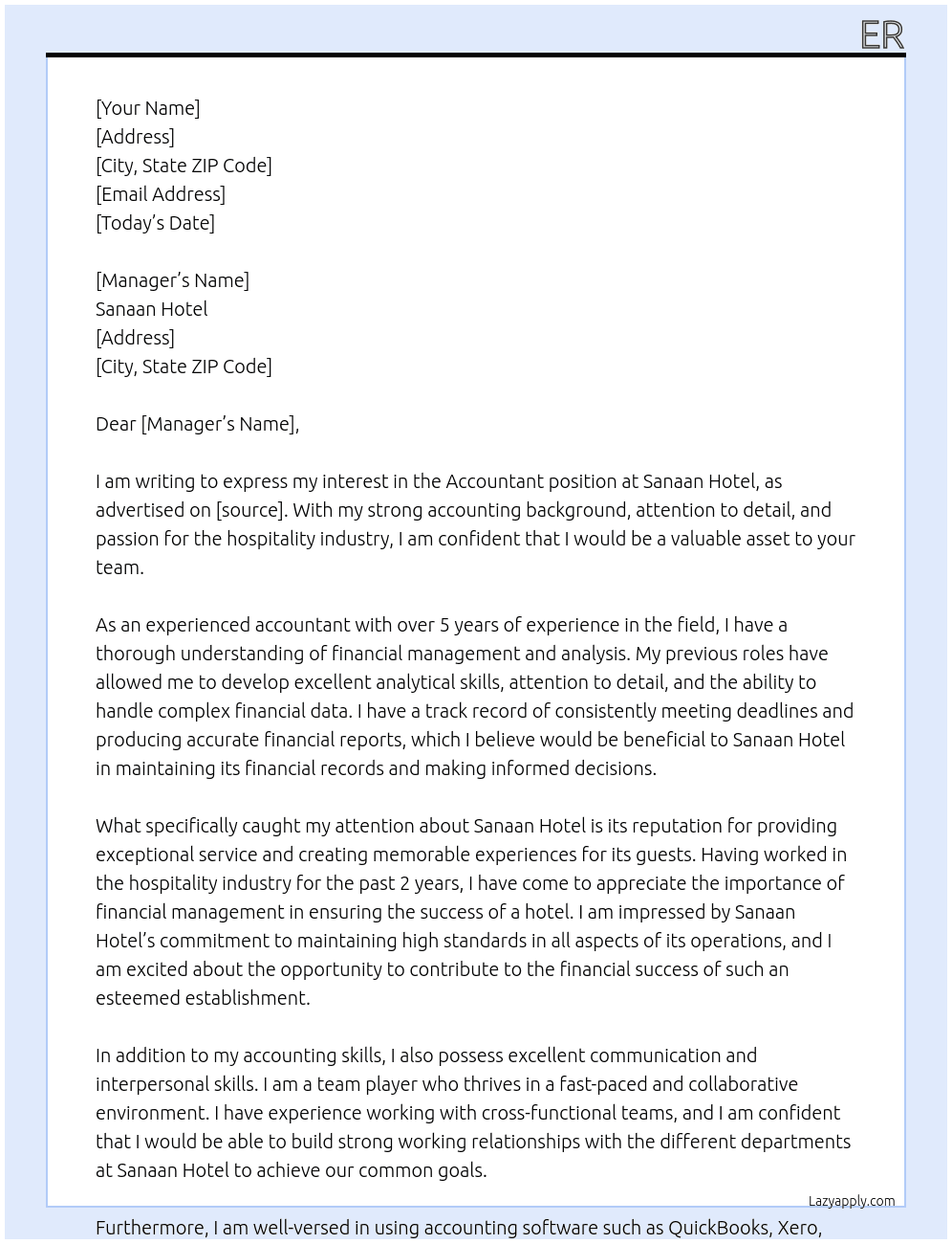 Accountant At Sanaan hotel Cover Letter
