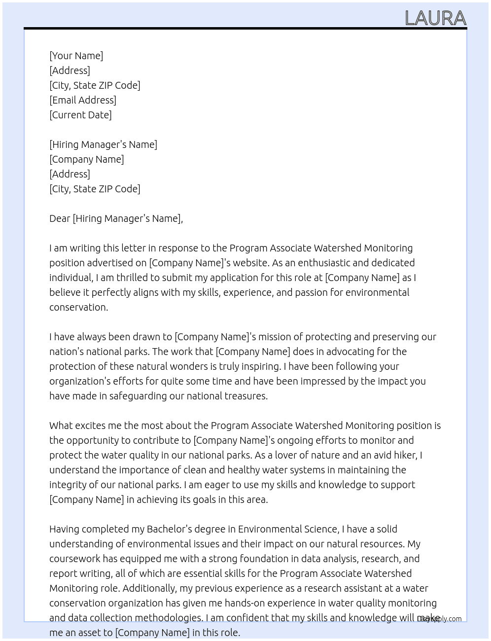 Program Associate Watershed Monitoring At NPCA Cover Letter
