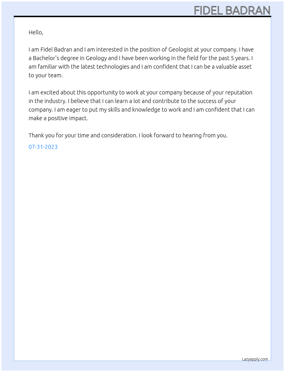 Geologist At Unknown Cover Letter