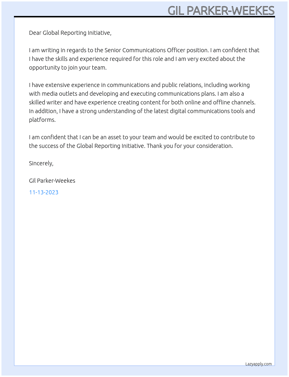 Senior Communications Officer At Global Reporting Initiative Cover Letter