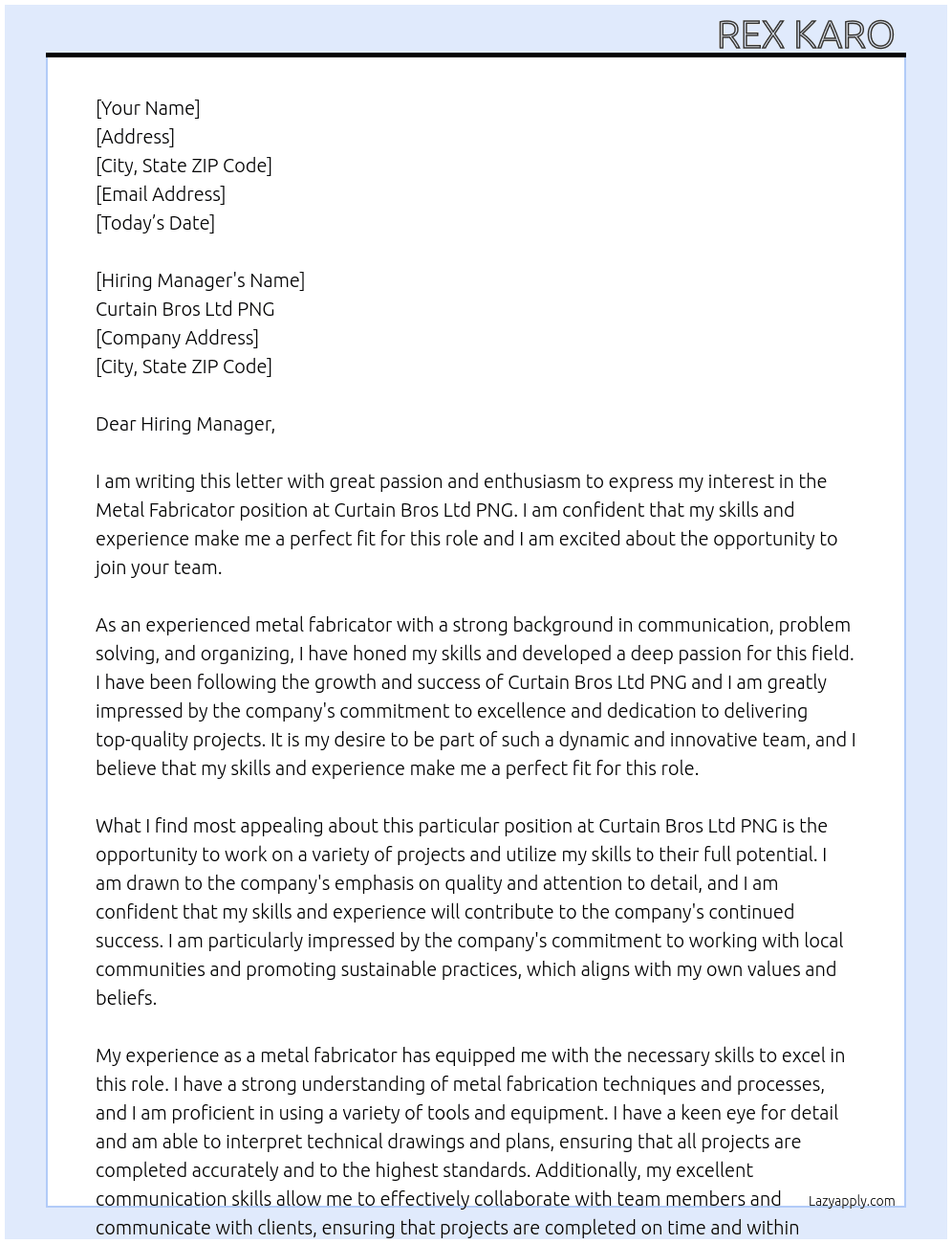 Cover letter for metal fabricator - LazyApply