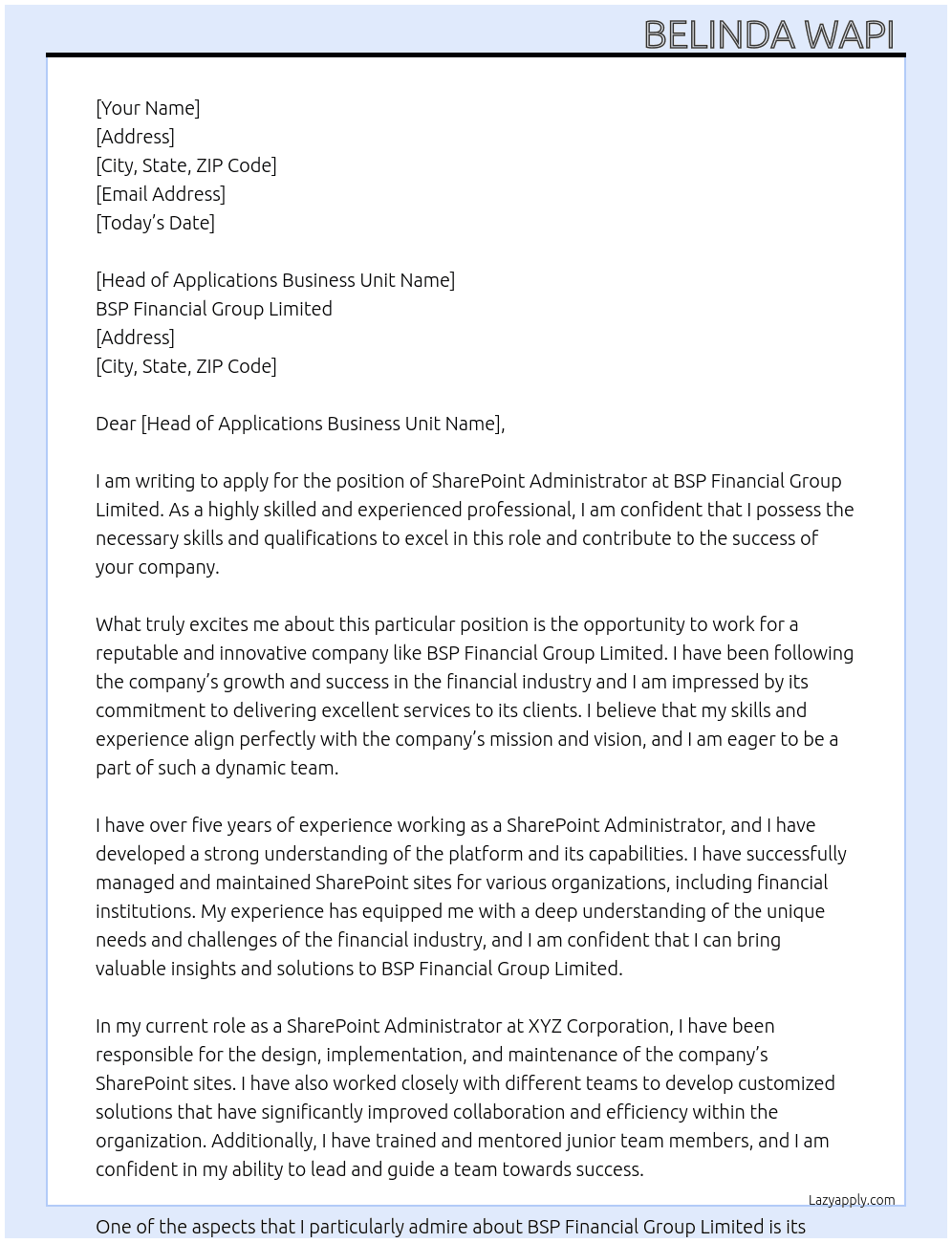 Cover letter for sharepoint administrator - LazyApply