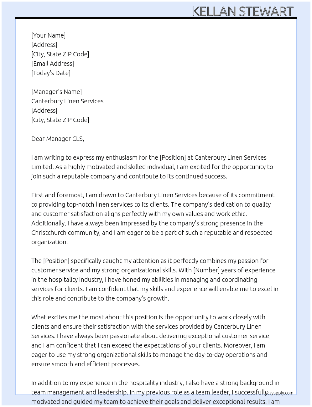 Canterbury Linen Services Limited At Canterbury Linen Services Cover Letter