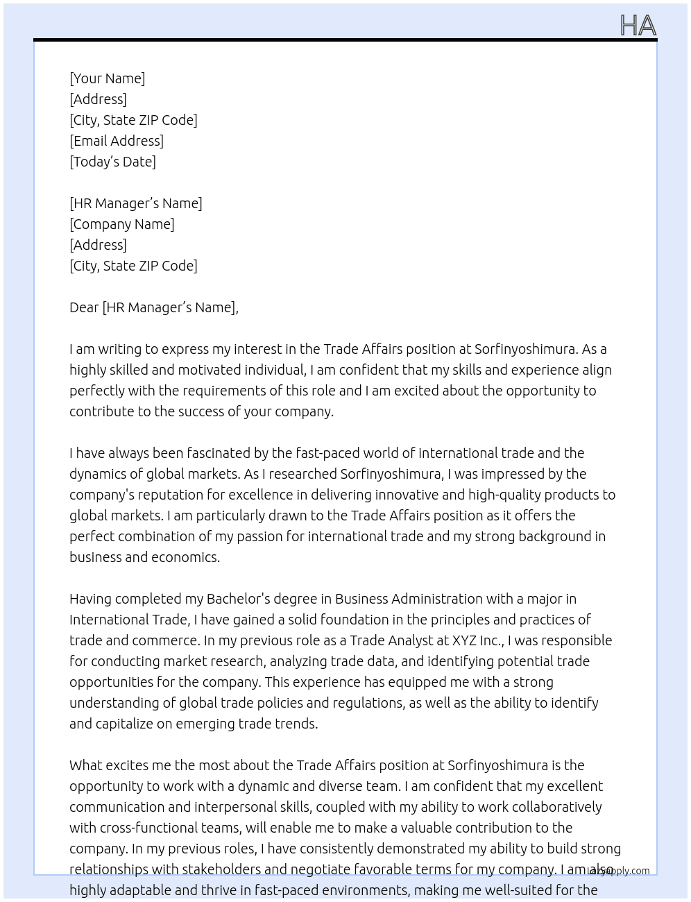 trade affairs At sorfinyoshimura Cover Letter