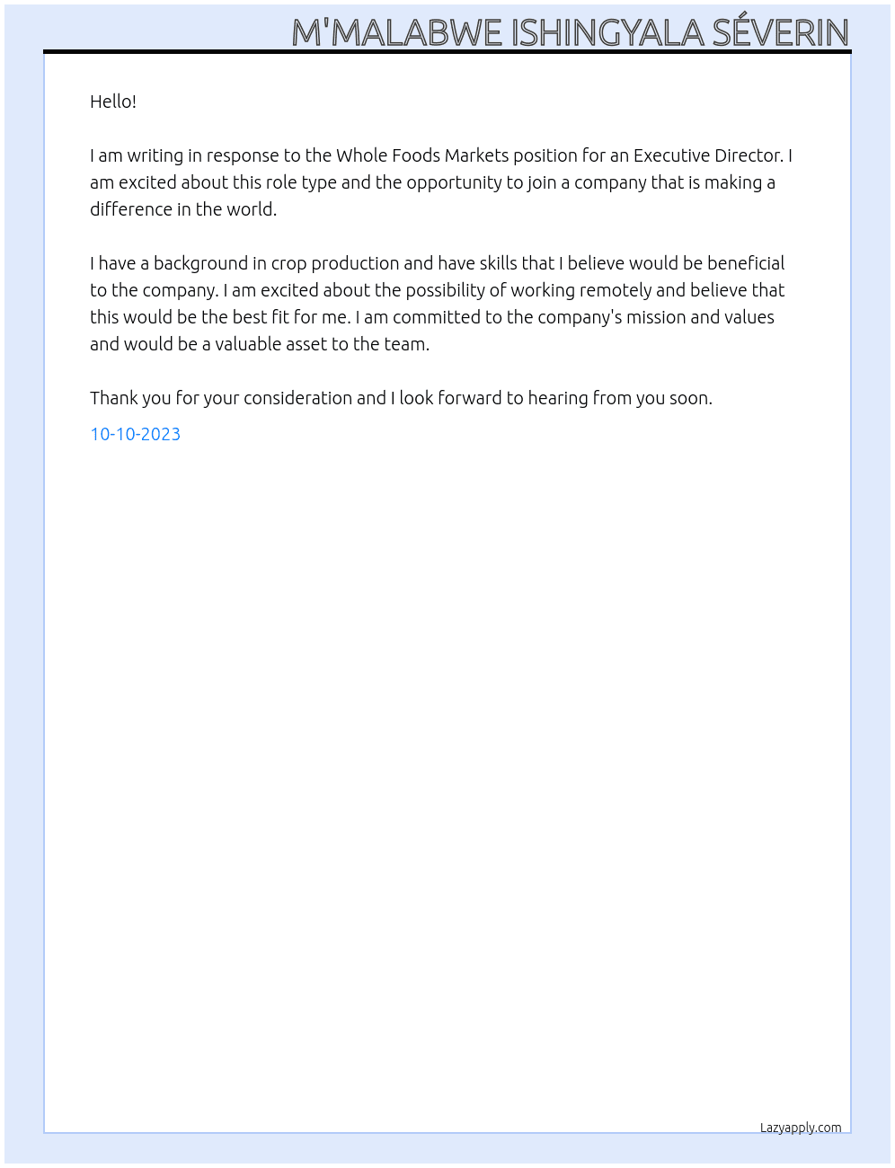 Whole Foids Markets At Executive Director Cover Letter